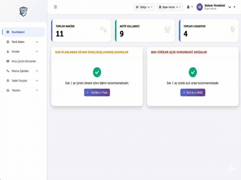 CMMS Yazılımı Dashboard - Bakım Yönetim Sistemi Ekran Görüntüsü