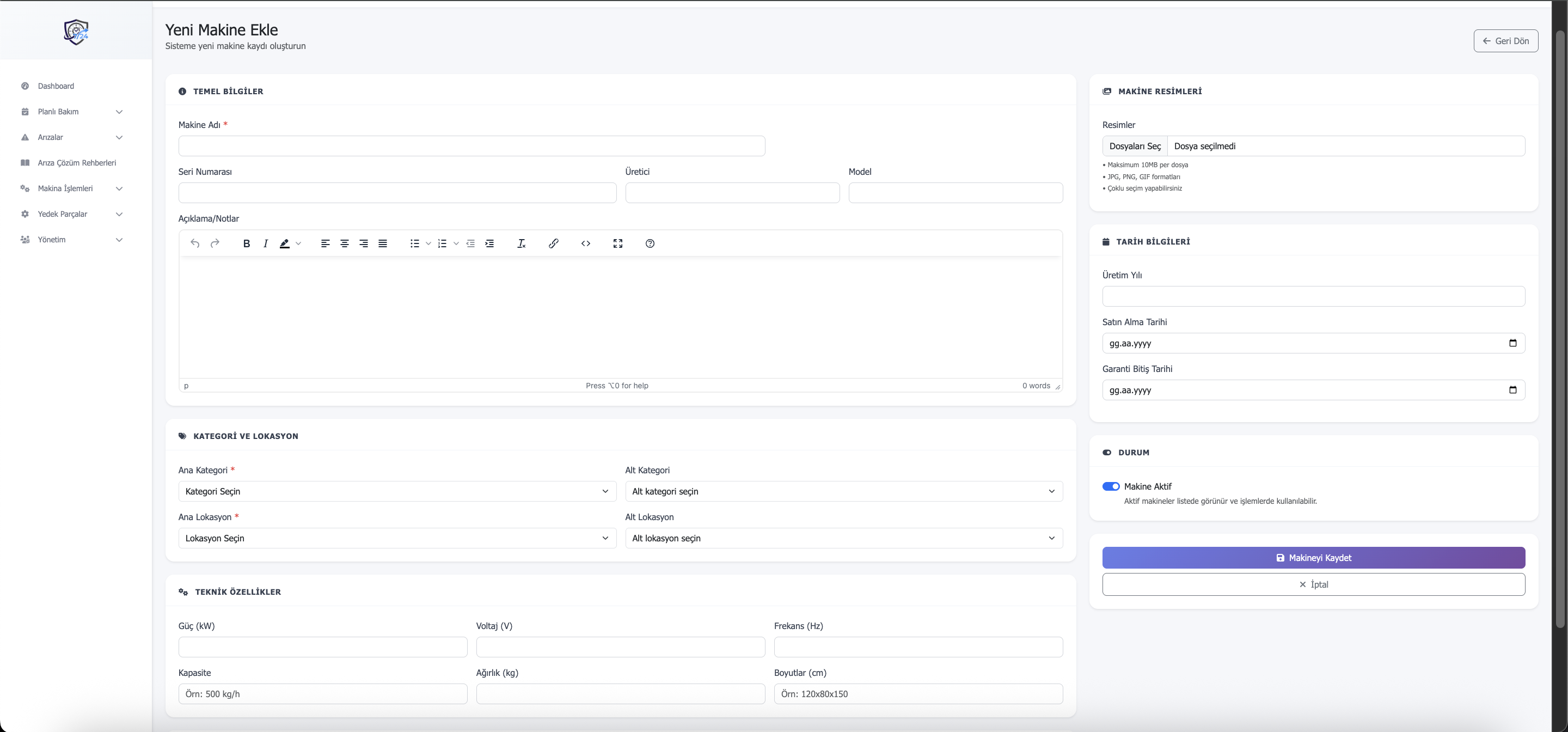 Yeni makina ekleme