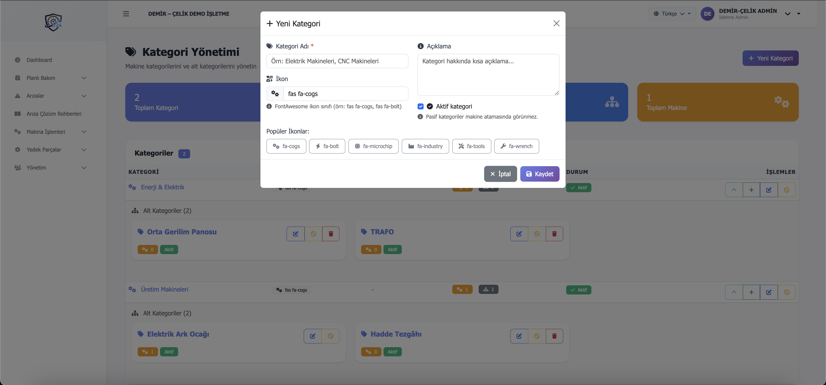 Makina kategorileri 2