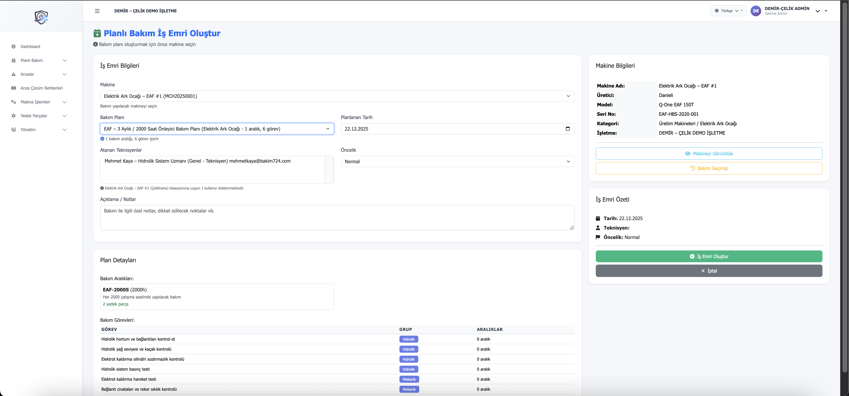 İş emri oluşturma